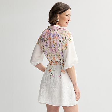 Petite Sandra Darren Stand Collar Floral Print Shirtdress