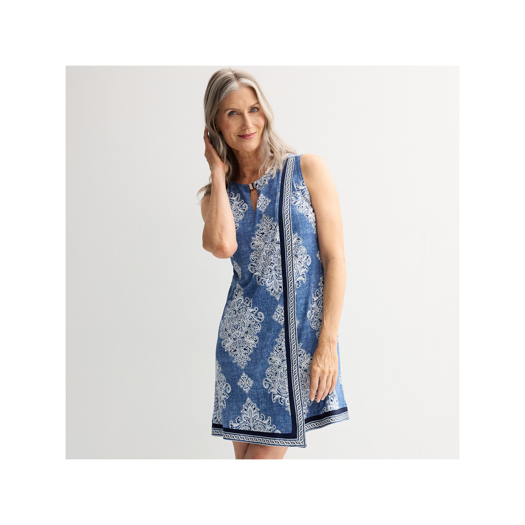 Petite Sandra Darren Asymmetrical Faux Wrap Keyhole Puff Print Dress, Women