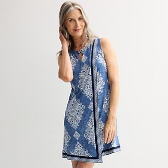 Petite Sandra Darren Asymmetrical Faux Wrap Keyhole Puff Print Dress