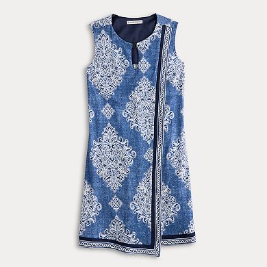 Petite Sandra Darren Asymmetrical Faux Wrap Keyhole Puff Print Dress