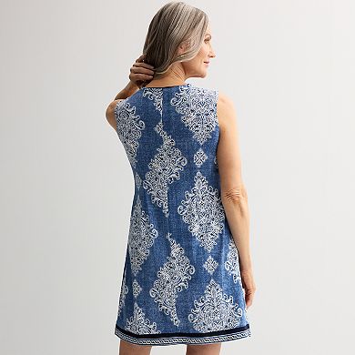 Petite Sandra Darren Asymmetrical Faux Wrap Keyhole Puff Print Dress