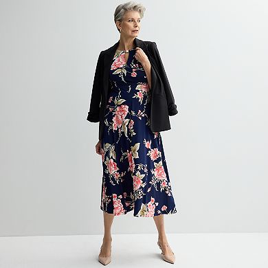 Petite Sandra Darren Surplice Pleated Floral Midi Dress