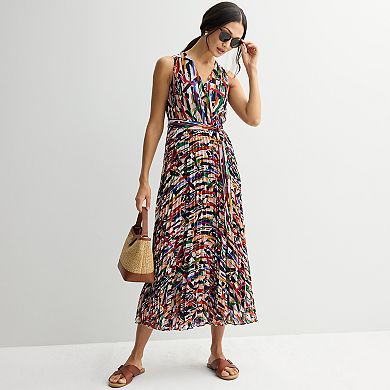 Petite Sandra Darren Surplice Printed Sleeveless Chiffon Pleated Dress