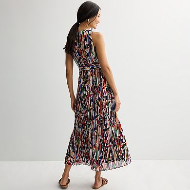 Petite Sandra Darren Surplice Printed Sleeveless Chiffon Pleated Dress