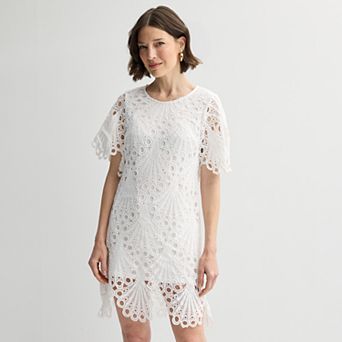 Petite Sandra Darren Lace Short Sleeve A-Line Dress