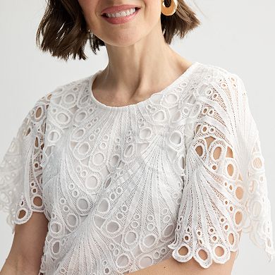 Petite Sandra Darren Lace Short Sleeve A-Line Dress