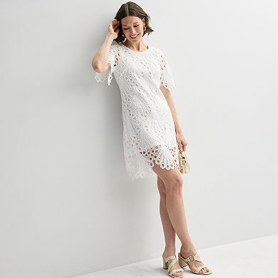 Petite Sandra Darren Lace Short Sleeve A-Line Dress