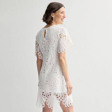 Petite Sandra Darren Lace Short Sleeve A-Line Dress