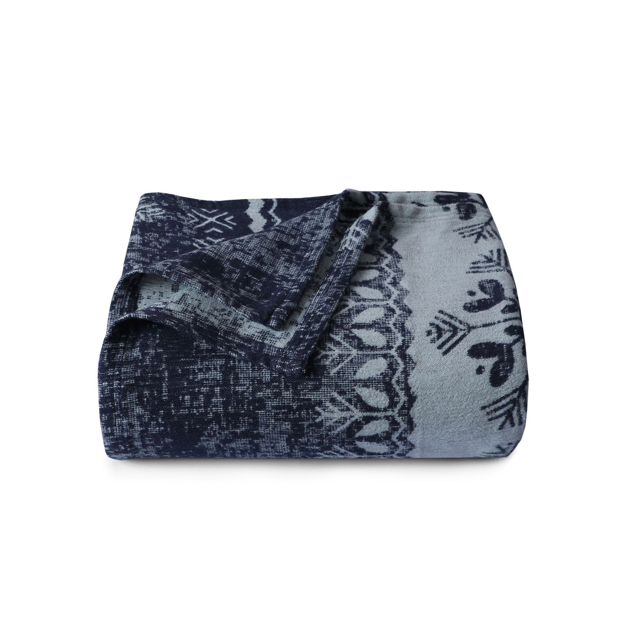 Tribeca Living Organic Cotton German Oversized Blanket, Snowflakes Blue