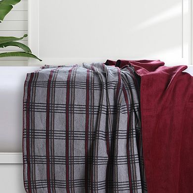 Tribeca Living Plaid Cotton Acrylic German Reversible Oversized Blanket