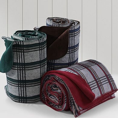 Tribeca Living Plaid Cotton Acrylic German Reversible Oversized Blanket