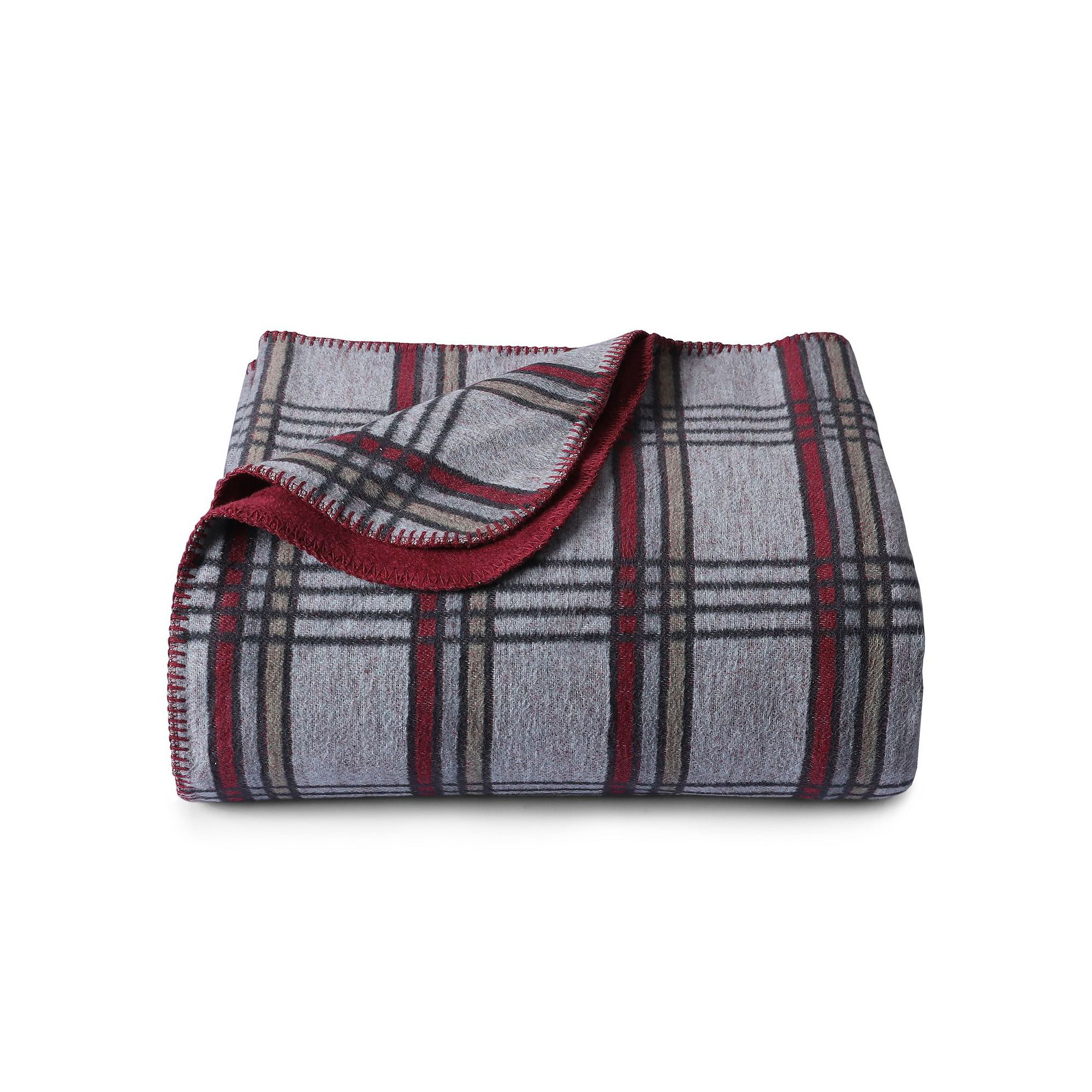 Tribeca Living Plaid Cotton Acrylic German Reversible Oversized Blanket, Pl