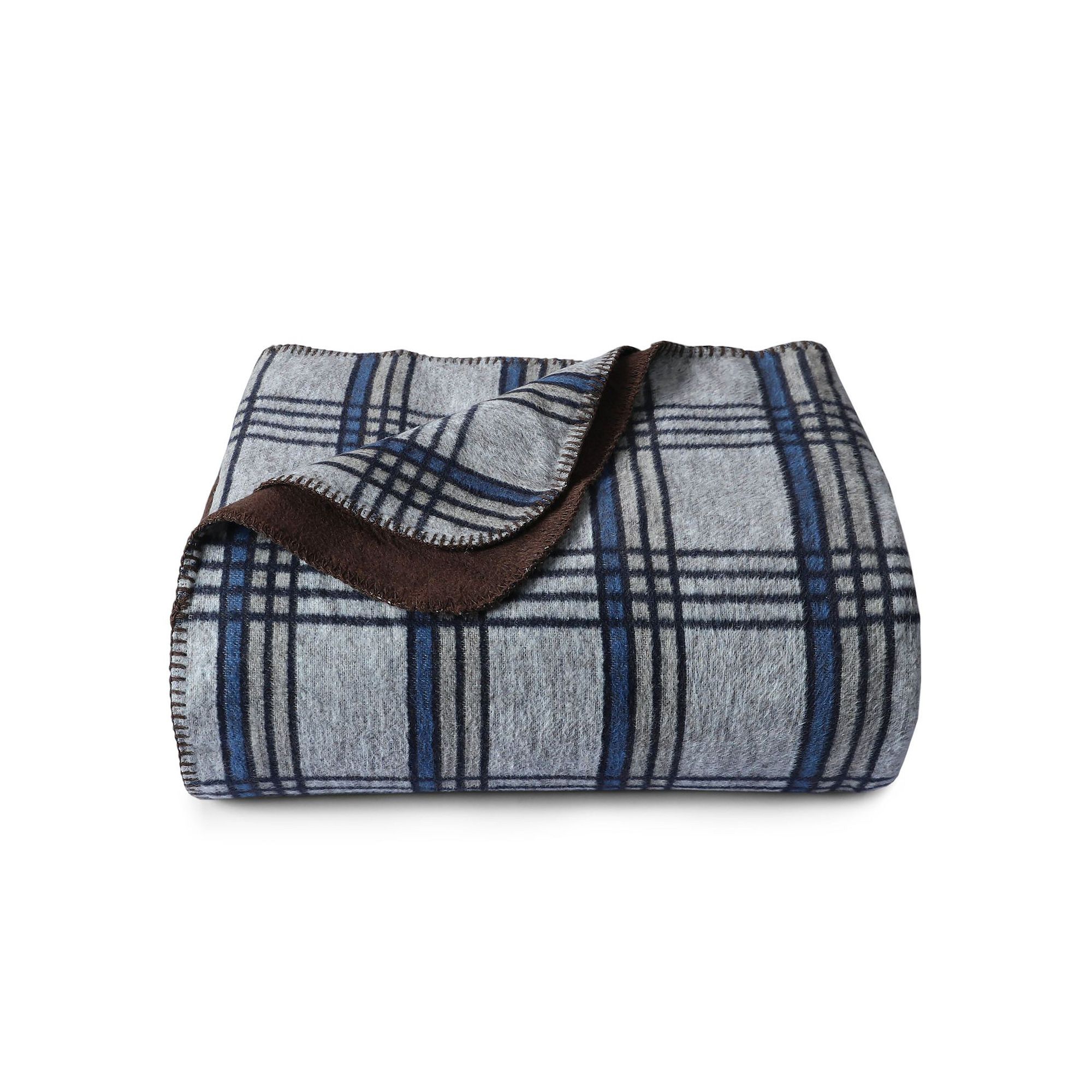 Tribeca Living Plaid Cotton Acrylic German Reversible Oversized Blanket, Pl