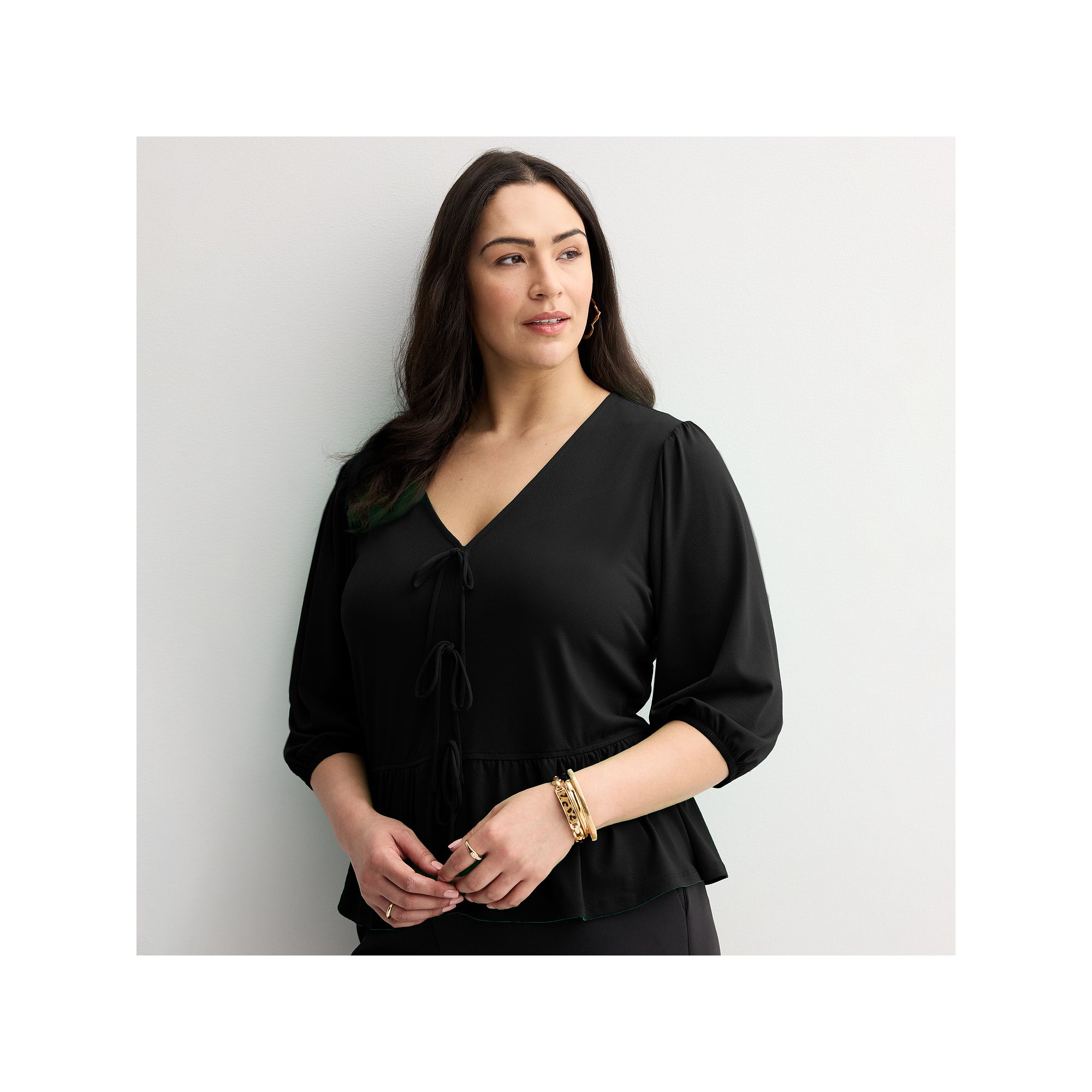 Plus Size INTEMPO™ Tie Front Top, Womens, Size: 1XL, Black