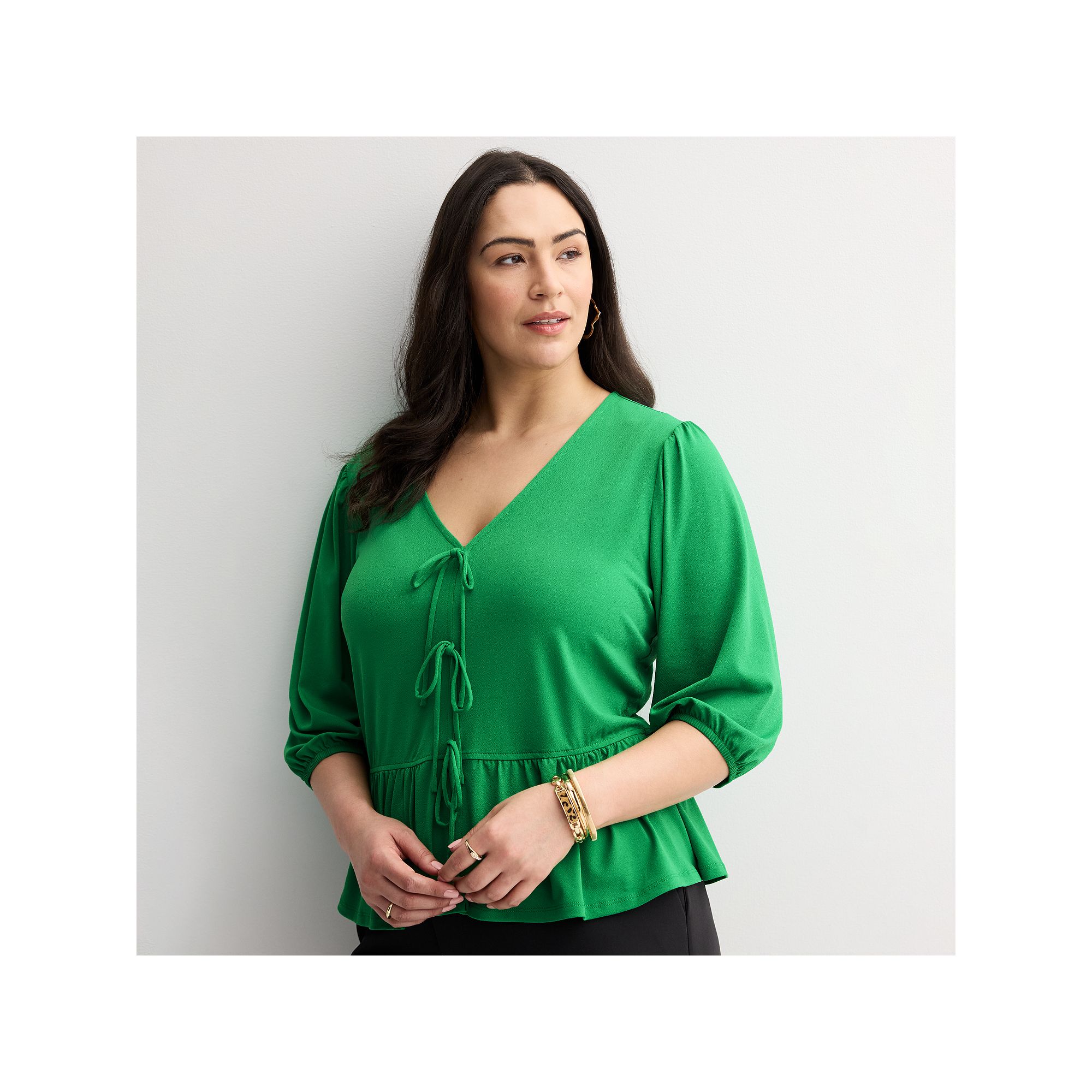 Plus Size INTEMPO™ Tie Front Top, Womens, Size: 1XL, Green