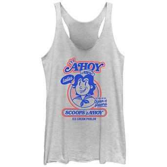 Juniors' Stranger Things Scoops Ahoy Ice Cream Parlor Ahoy Ladies Racerback Tank Top