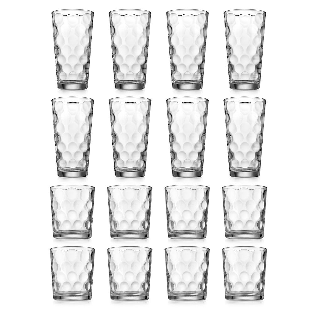 Home Essentials 16-Piece Clarity Eclipse Highball & Double Old-Fashioned Glass Set