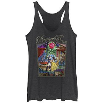 Disney's Beauty And The Beast Stained Glass Scene Juniors' Racerback Tank Top