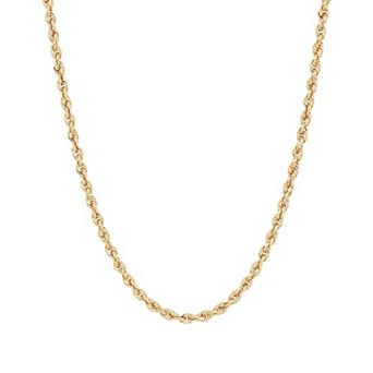 Everlasting Gold 10k Gold 2.5 mm Rope Chain Necklace