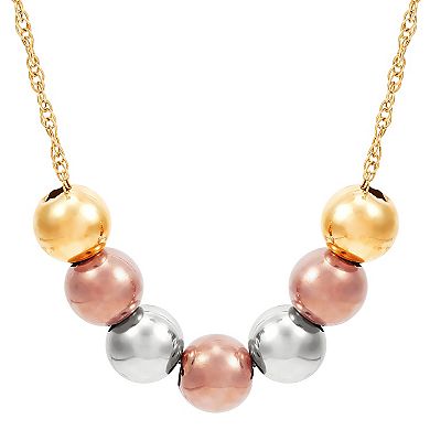 Everlasting Gold Tri-Tone 10k Gold Bead Necklace