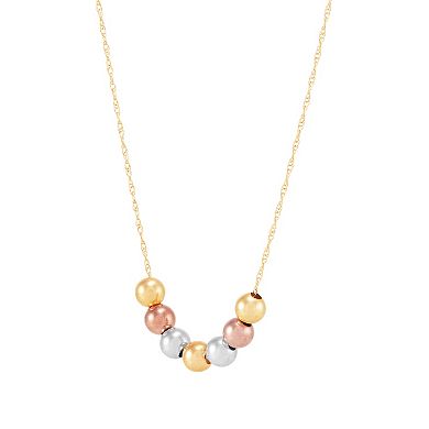 Everlasting Gold Tri-Tone 10k Gold Bead Necklace