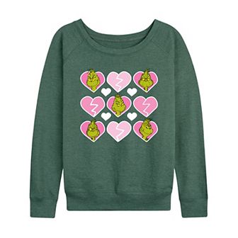Women's Dr. Seuss Grinch Broken Heart French Terry Long Sleeve Tee