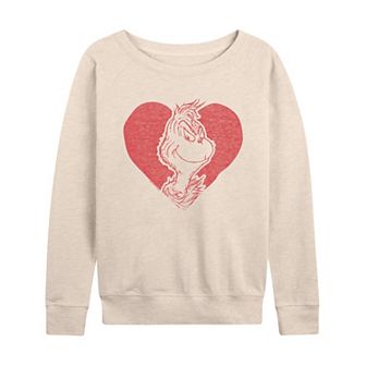 Women's Dr. Seuss Grinch Valentine's Heart French Terry Long Sleeve Tee