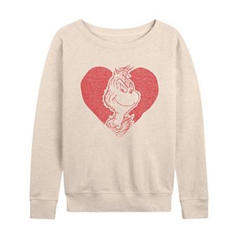 Women's Dr. Seuss Grinch Valentine's Heart French Terry Long Sleeve Tee