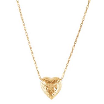 Everlasting Gold 10k Gold Polished & Diamond Cut Heart Pendant Necklace