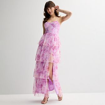Juniors' Spilling Tea Tiered Printed Mesh Dress
