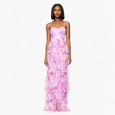 Juniors' Spilling Tea Tiered Printed Mesh Dress