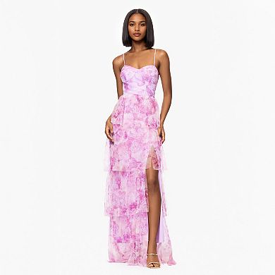 Juniors' Spilling Tea Tiered Printed Mesh Dress