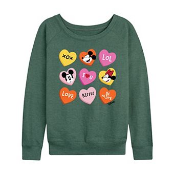 Disney's Mickey & Minnie Mouse Women's Heart Grid French Terry Long Sleeve Tee