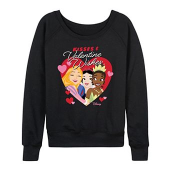 Disney Princess Snow White, Tiana & Rapunzel Women's Kisses & Valentine Wishes French Terry Long Sleeve Tee