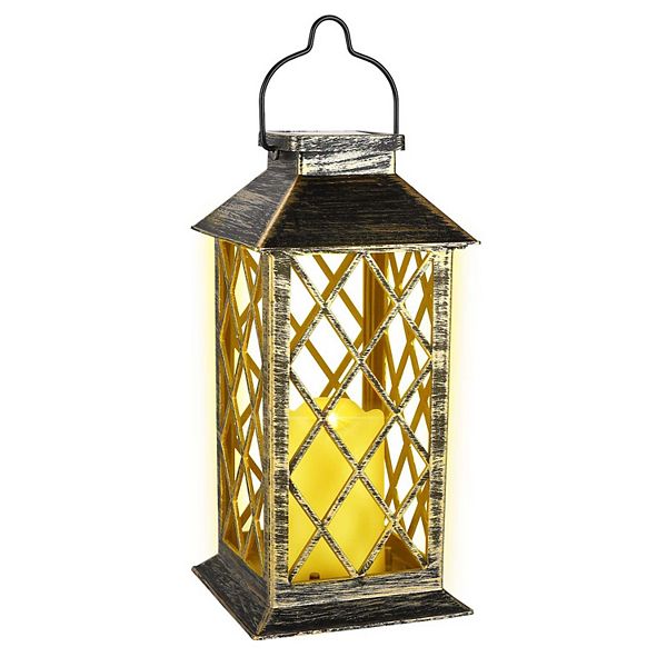 20'(H) Black Solar Powered LED Outdoor Lantern, Vintage Garden Light with Elegant Glass Design for Pathways, Yards, and Patios (1-Pack)