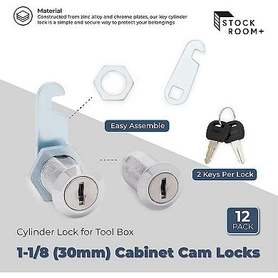 12 Pack Cam Lock 1-1/8” Cabinet Toolbox Safe Drawer Rv Lock Camper Replacement