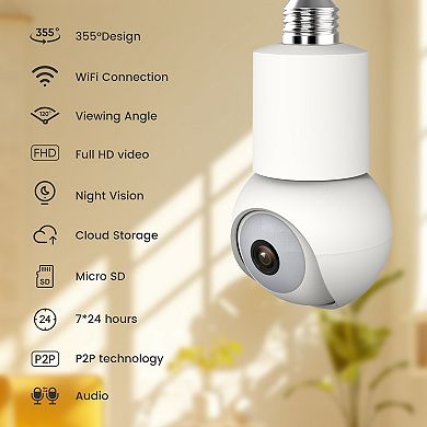 Smart Wi-fi 2k/4mp Ptz Light Bulb Security Camera