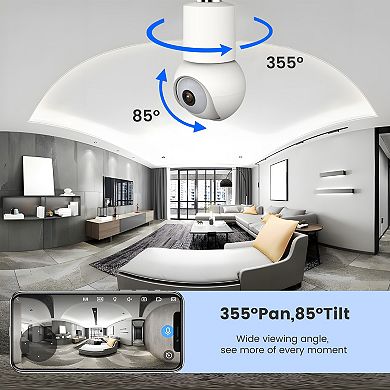 Smart Wi-fi 2k/4mp Ptz Light Bulb Security Camera