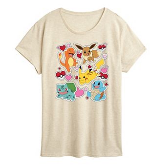 Women's Pokemon Group Valentine Sticker Graphic Tee
