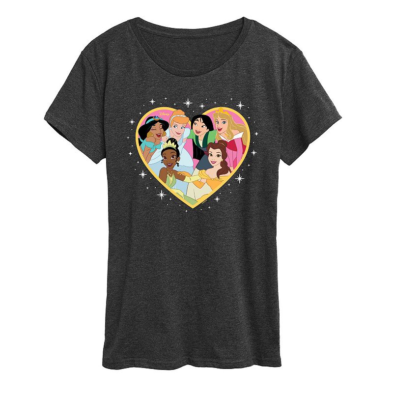 Disney Princess Women's Group Heart Graphic Tee, Size: Small, Heather Grey