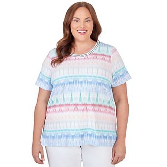 Plus Size Alfred Dunner Biadere Print Double Strap Crewneck Short Sleeve Top