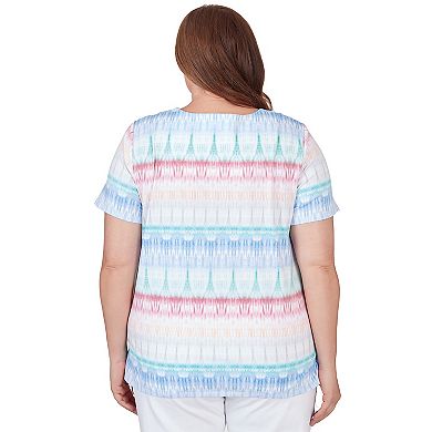 Plus Size Alfred Dunner Biadere Print Double Strap Crewneck Short Sleeve Top