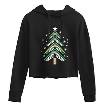 Juniors' Book Christmas Tree Cropped Hoodie
