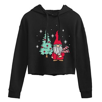 Juniors' Christmas Gnome Tree Cropped Hoodie