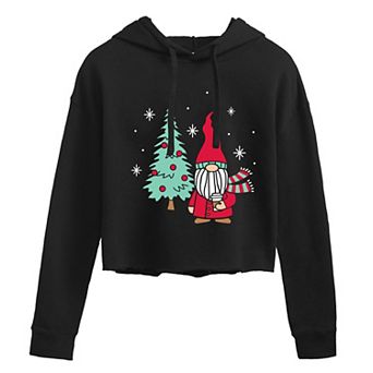 Juniors' Christmas Gnome Tree Cropped Hoodie