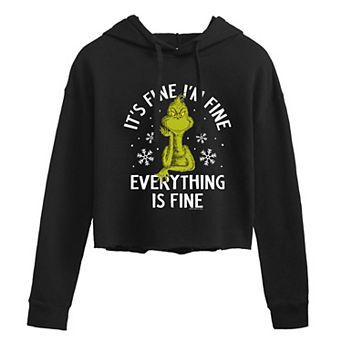 Juniors' Dr. Seuss I'm Fine Grinch Cropped Hoodie