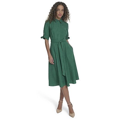 Summer Cotton Linen Short Sleeve Women Midi Dress 3687