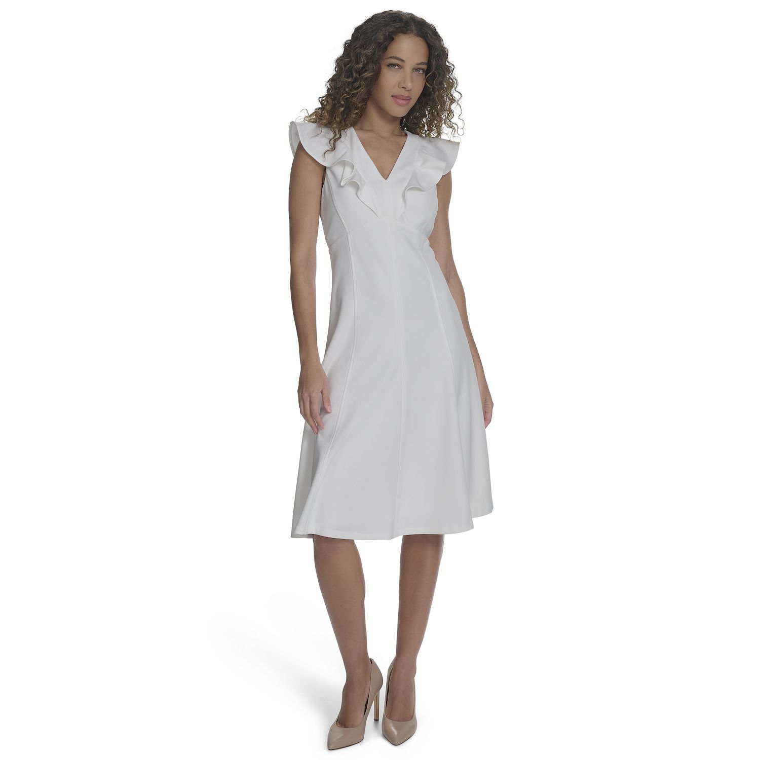 Женские платья Andrew Marc Ruffle V-Neck Midi Dress