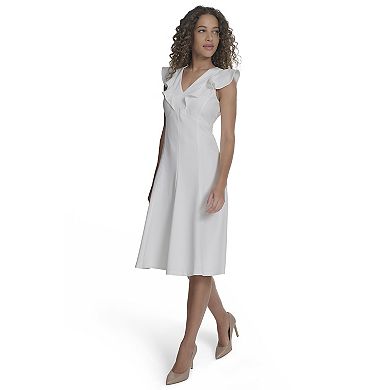 Women's Andrew Marc New York Ruffle V-Neck Midi Dress
