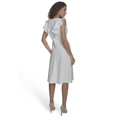 Women's Andrew Marc New York Ruffle V-Neck Midi Dress